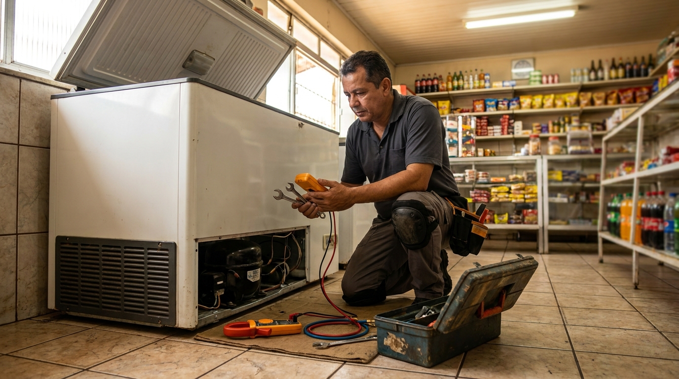 Manutenção em balcão refrigerado de mercado em Guarulhos‑SP